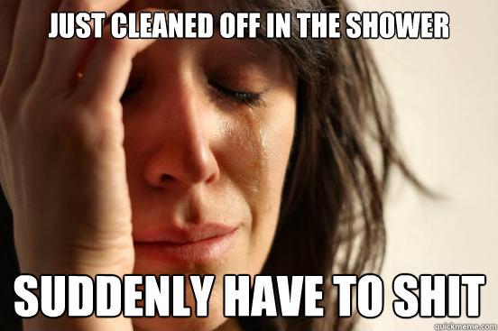 just cleaned off in the shower suddenly have to shit  First World Problems