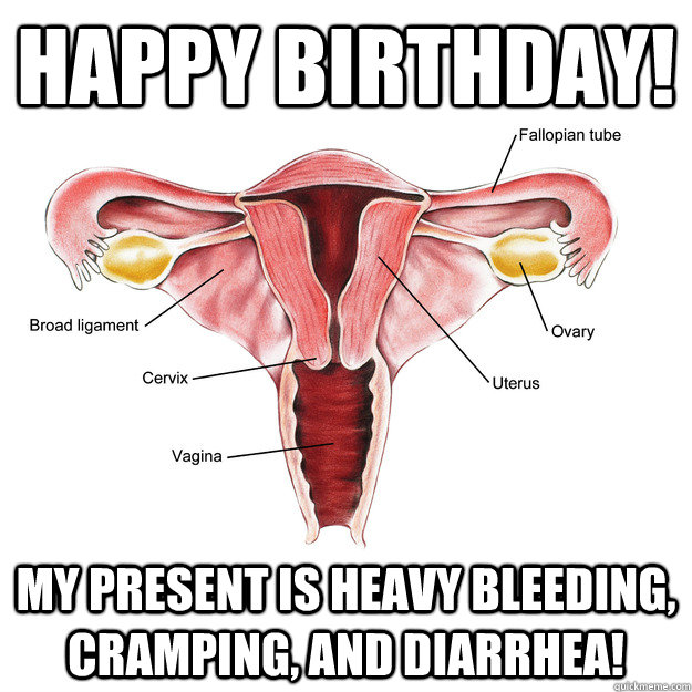 Happy Birthday! My present is heavy bleeding, cramping, and diarrhea!  Scumbag Uterus