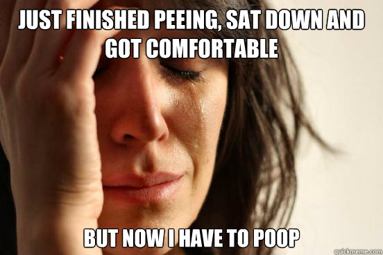 Just finished peeing, sat down and got comfortable but now i have to poop  First World Problems
