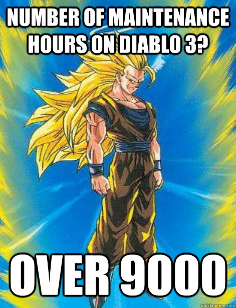 Number of maintenance hours on diablo 3? over 9000  