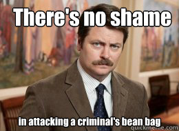 There's no shame
 in attacking a criminal's bean bag - There's no shame
 in attacking a criminal's bean bag  Ron Swanson