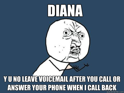 Diana y u no leave voicemail after you call or answer your phone when i call back  Y U No