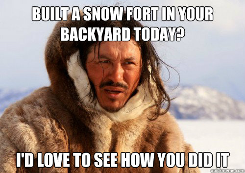 built a snow fort in your backyard today? i'd love to see how you did it  Unimpressed Eskimo