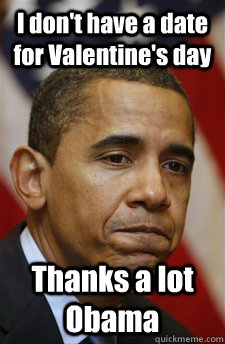 I don't have a date for Valentine's day Thanks a lot Obama - I don't have a date for Valentine's day Thanks a lot Obama  Everything Is Barack Obamas Fault