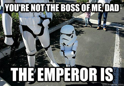 YOU'RE NOT THE BOSS OF ME, DAD THE EMPEROR IS - YOU'RE NOT THE BOSS OF ME, DAD THE EMPEROR IS  Uncooperative Stormtrooper