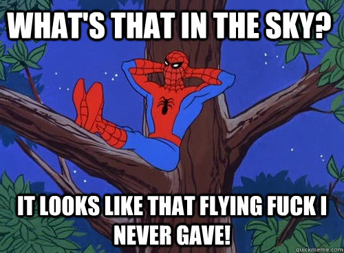 What's That in the sky? It looks like that flying fuck I never gave! - What's That in the sky? It looks like that flying fuck I never gave!  Spider man