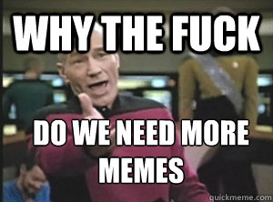 why the fuck Do we need more memes
  Annoyed Picard