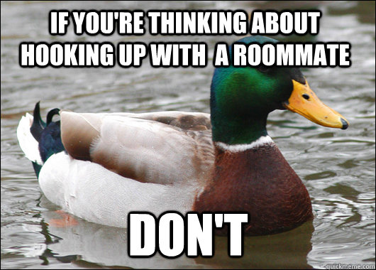 if you're thinking about hooking up with  a roommate Don't  Actual Advice Mallard
