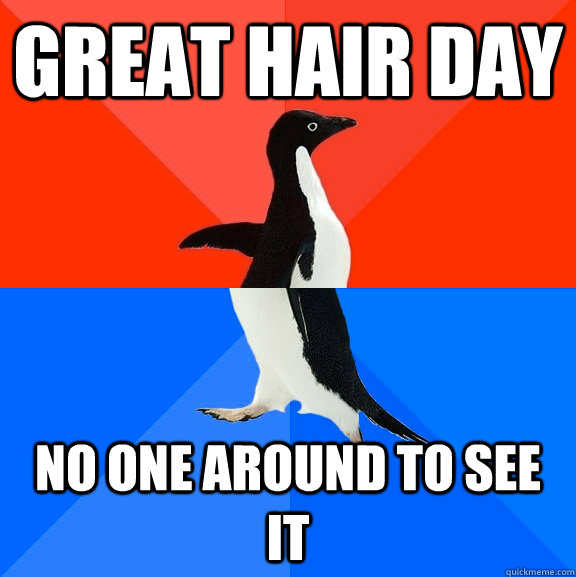 Great hair day No one around to see it  Socially Awesome Awkward Penguin