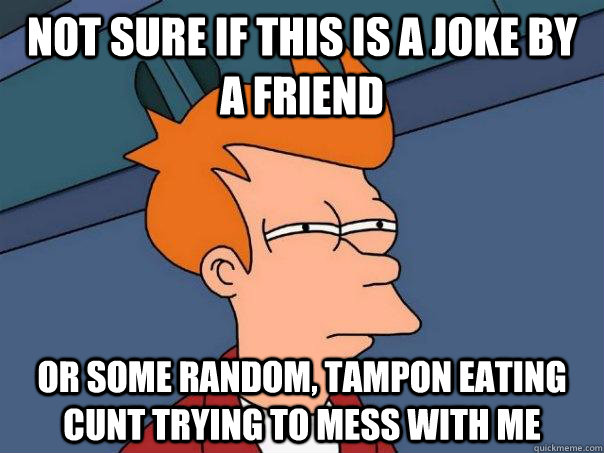 Not sure if this is a joke by a friend Or some random, tampon eating cunt trying to mess with me  Futurama Fry