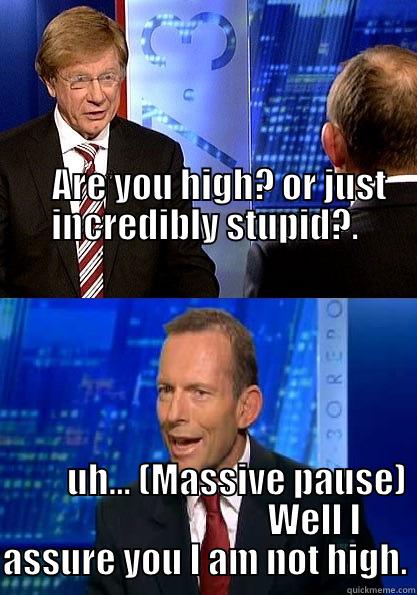                                                                                                                                                                                                                                                 ARE YOU HIGH? O                                                                                                      UH... (MASSIVE PAUSE)                                WELL I ASSURE YOU I AM NOT HIGH. Misc