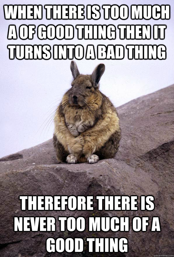 when there is too much a of good thing then it turns into a bad thing therefore there is never too much of a good thing  Wise Wondering Viscacha