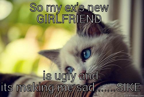 SO MY EX'S NEW  GIRLFRIEND  IS UGLY AND ITS MAKING ME SAD.......SIKE First World Problems Cat