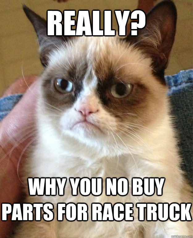 Really? Why you no buy parts for race truck  Grumpy Cat