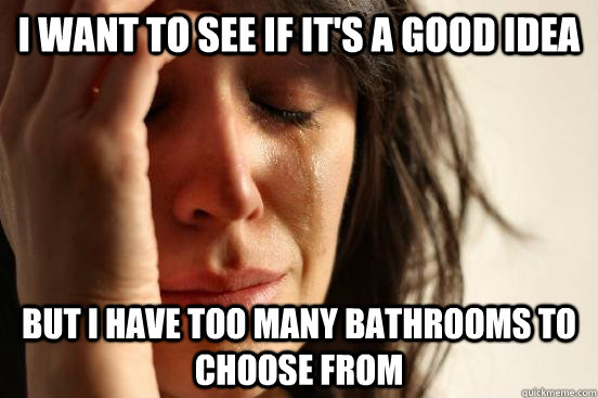 I want to see if it's a good idea but I have too many bathrooms to choose from  beta fwp