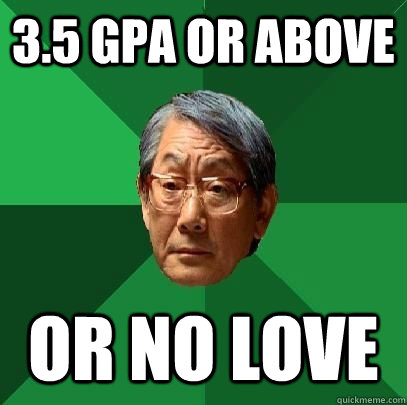 3.5 GPA or above Or no love  ASIAN FATHER