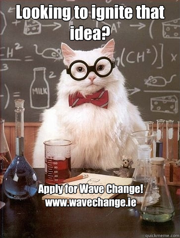 Looking to ignite that idea? Apply for Wave Change!
www.wavechange.ie  Chemistry Cat