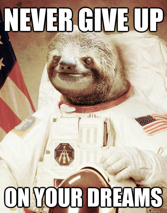 never give up on your dreams - never give up on your dreams  Astronaut sloth