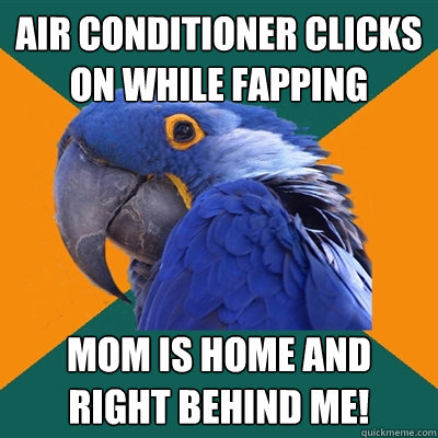 air conditioner clicks on while fapping mom is home and right behind me!  Paranoid Parrot