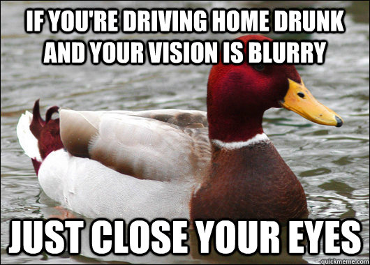 If you're driving home drunk and your vision is blurry just close your eyes  Malicious Advice Mallard