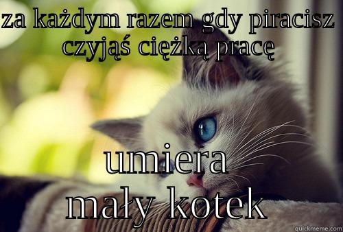 ZA KAŻDYM RAZEM GDY PIRACISZ CZYJĄŚ CIĘŻKĄ PRACĘ UMIERA MAŁY KOTEK First World Problems Cat