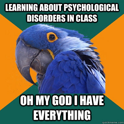 Learning about psychological disorders in class Oh my God I have everything  Paranoid Parrot