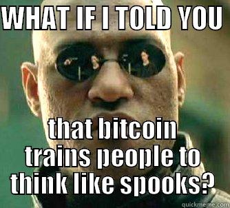 WHAT IF I TOLD YOU  THAT BITCOIN TRAINS PEOPLE TO THINK LIKE SPOOKS? Matrix Morpheus