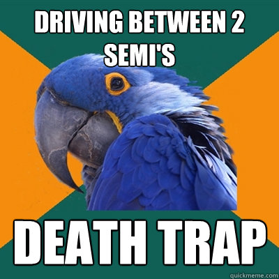 driving between 2 semi's death trap  Paranoid Parrot