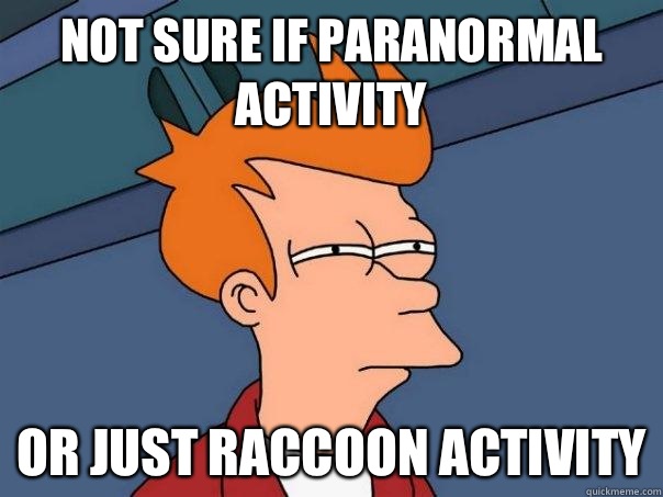 Not sure if paranormal activity Or just raccoon activity  Futurama Fry