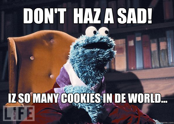 DON'T  HAZ A SAD! iz so many cookies in de world...  Cookieman