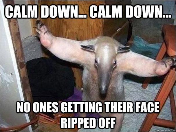 calm down... calm down... no ones getting their face ripped off  I got this