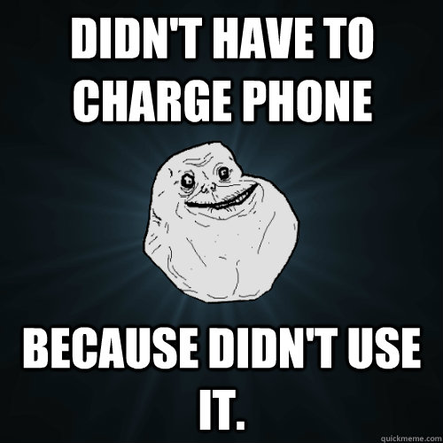 didn't have to charge phone because didn't use it.  Forever Alone