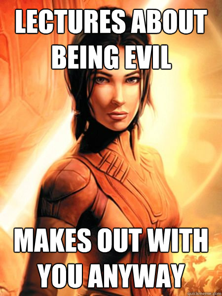 lectures about being evil makes out with you anyway - lectures about being evil makes out with you anyway  Bastila Shan