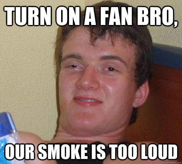 Turn on a fan bro, our smoke is too loud - Turn on a fan bro, our smoke is too loud  10 Guy