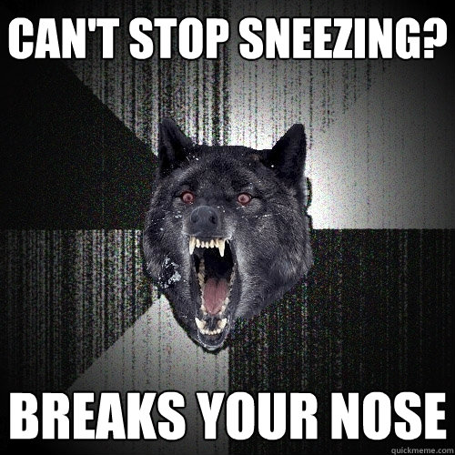can't stop sneezing? breaks your nose  Insanity Wolf