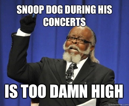Snoop Dog during his concerts is too damn high  Too Damn High