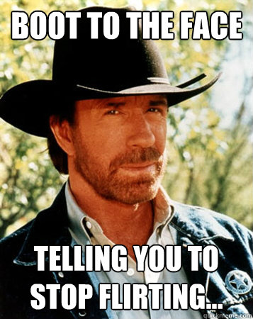 boot to the face telling you to stop flirting... - boot to the face telling you to stop flirting...  Flirt Test Chuck Norris