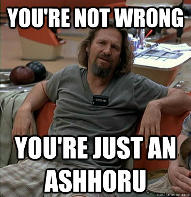 you're not wrong  you're just an ashhoru - you're not wrong  you're just an ashhoru  The Dude