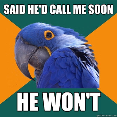 Said he'd call me soon he won't  Paranoid Parrot