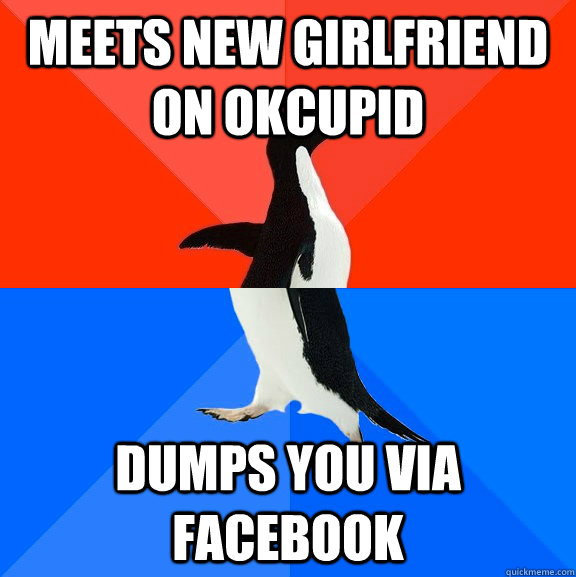 Meets new girlfriend on okcupid dumps you via facebook  Awesome Awkward Penguin