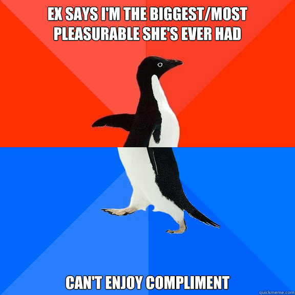 Ex says I'm the biggest/most pleasurable she's ever had Can't enjoy compliment  Socially Awesome Awkward Penguin