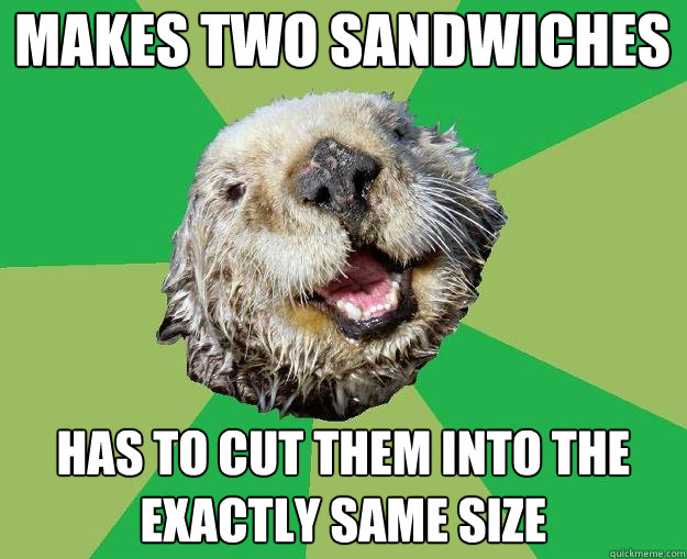 makes two sandwiches has to cut them into the exactly same size  OCD Otter