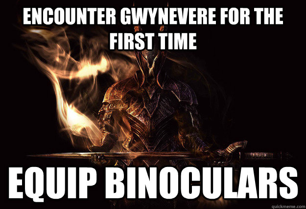 encounter Gwynevere for the first time Equip binoculars   