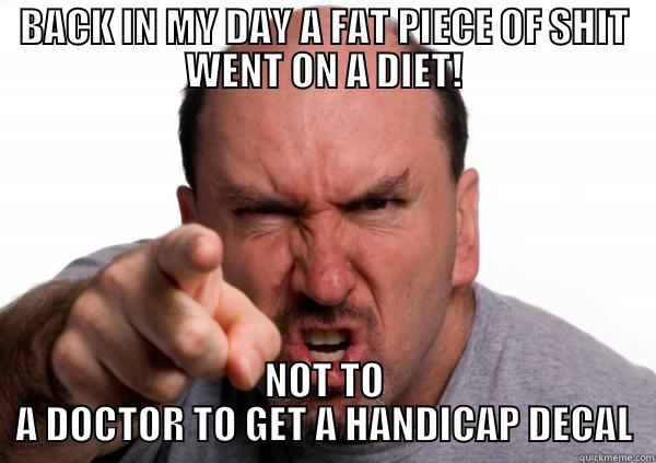 BACK IN MY DAY A FAT PIECE OF SHIT WENT ON A DIET! NOT TO A DOCTOR TO GET A HANDICAP DECAL Misc