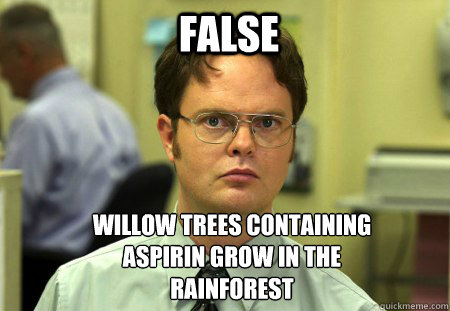 FALSE willow trees containing aspirin grow in the rainforest - FALSE willow trees containing aspirin grow in the rainforest  Schrute
