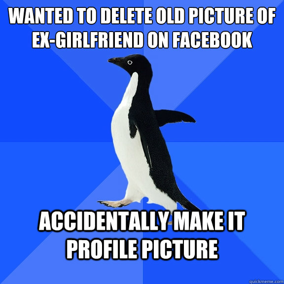 Wanted to delete old picture of ex-girlfriend on facebook Accidentally make it profile picture  Socially Awkward Penguin