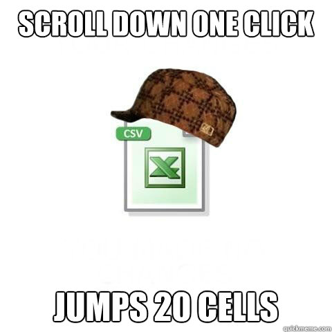 Scroll down one click jumps 20 cells  Scumbag excel