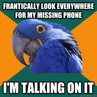 FRANTICALLY LOOK EVERYWHERE FOR MY MISSING PHONE I'm talking on it - FRANTICALLY LOOK EVERYWHERE FOR MY MISSING PHONE I'm talking on it  Paranoid Parrot