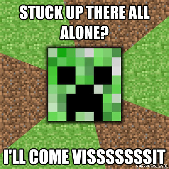 Stuck up there all alone? I'll come visssssssit  Minecraft Creeper