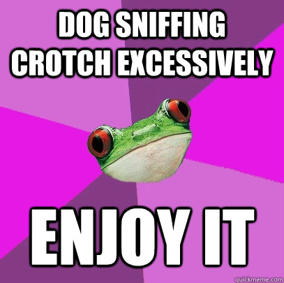 Dog sniffing crotch excessively  enjoy it  Foul Bachelorette Frog